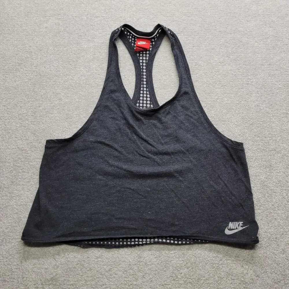 Nike Womens Small Y2K Racerback Crop Tank Top Gray Mesh Back Athletic Gym